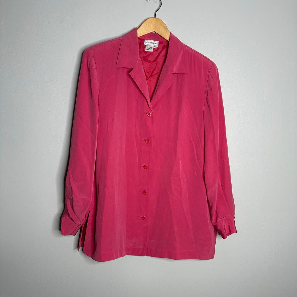 Jacobson's Women's Vintage‎ Bright Pink 100% Silk Button Front Shirt Size L